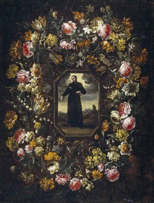 Bartolome Perez Guirnalda de flores con San Francisco de Borja Germany oil painting art